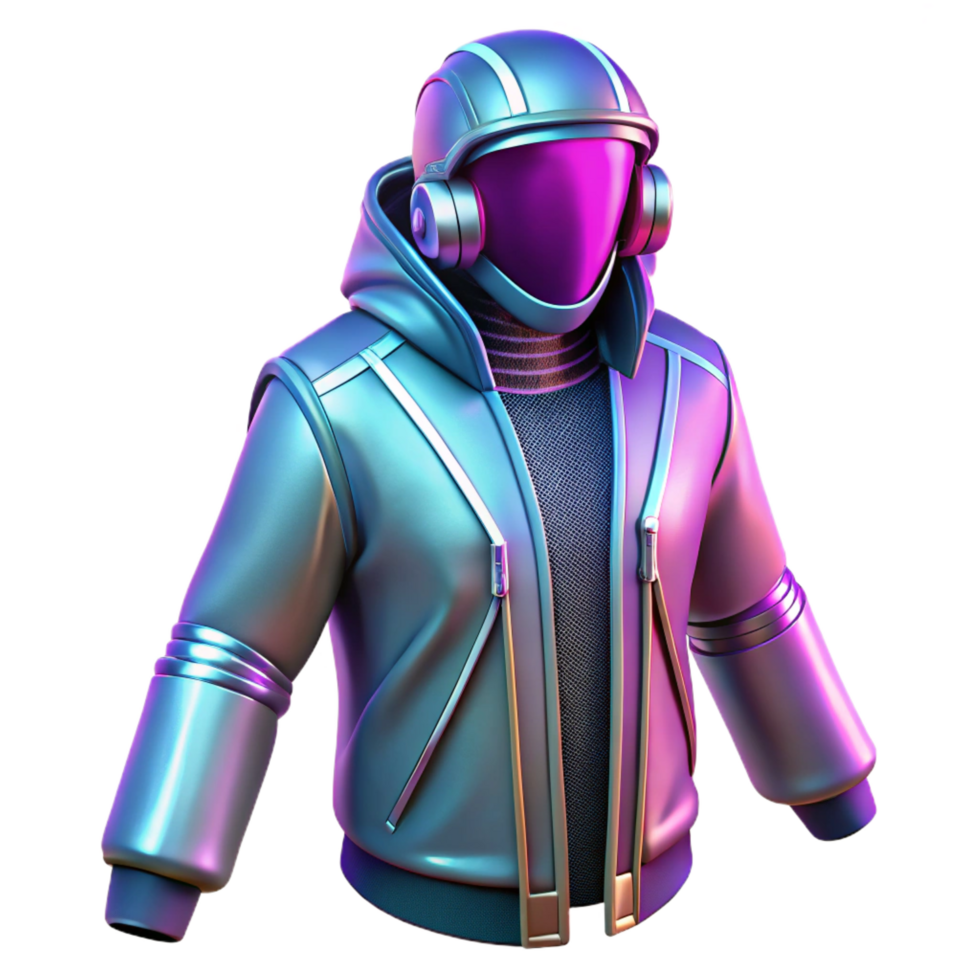 iconic modern Cyberpunk clothing, futuristic fashion, high-tech garments. NO BACKGROUND with Transparent Background. detailed png
