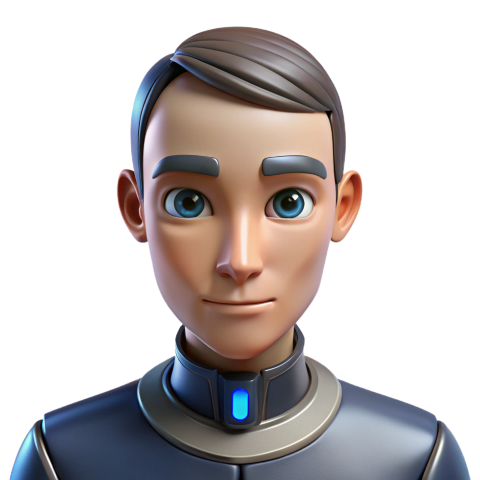 ethereal dazzling Android head, realistic human features, synthetic skin, advanced AI. NO BACKGROUND with Transparent Background. handcrafted png