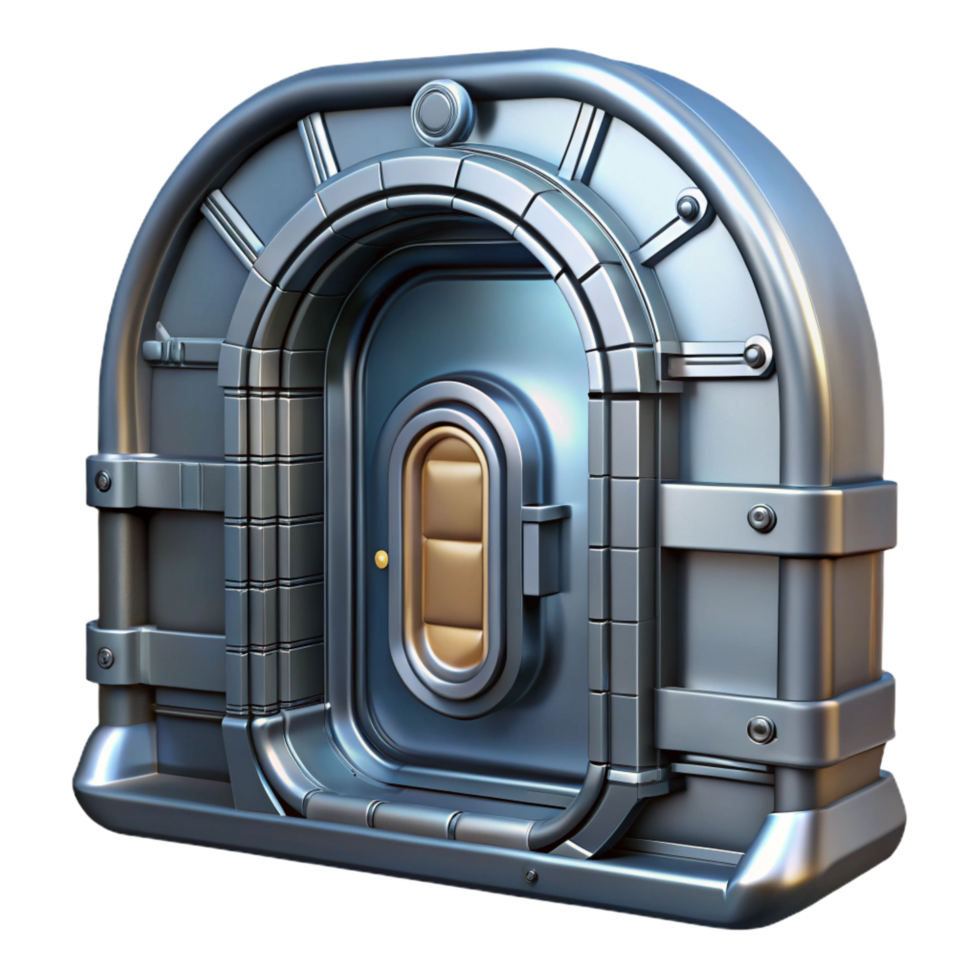 wonderful nostalgic art deco Spaceship door, metallic, futuristic design, airtight seal, secure. NO BACKGROUND with Transparent Background. impeccable png