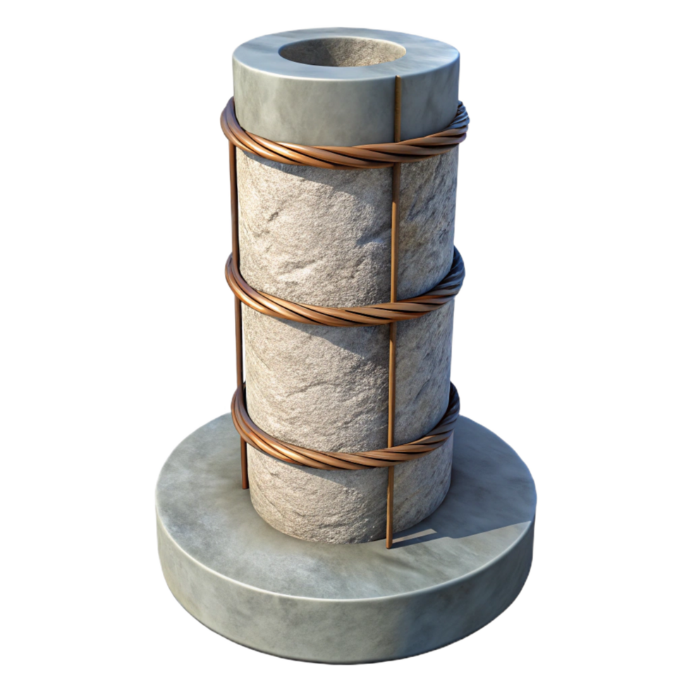 gorgeous dreamy urban Concrete pillar with rebar exposed NO BACKGROUND with Transparent Background. 8K png