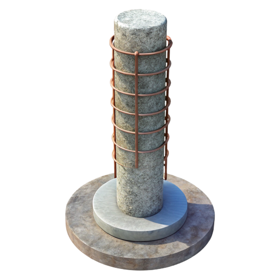 enchanting geometric Concrete pillar with rebar exposed NO BACKGROUND with Transparent Background. refined png