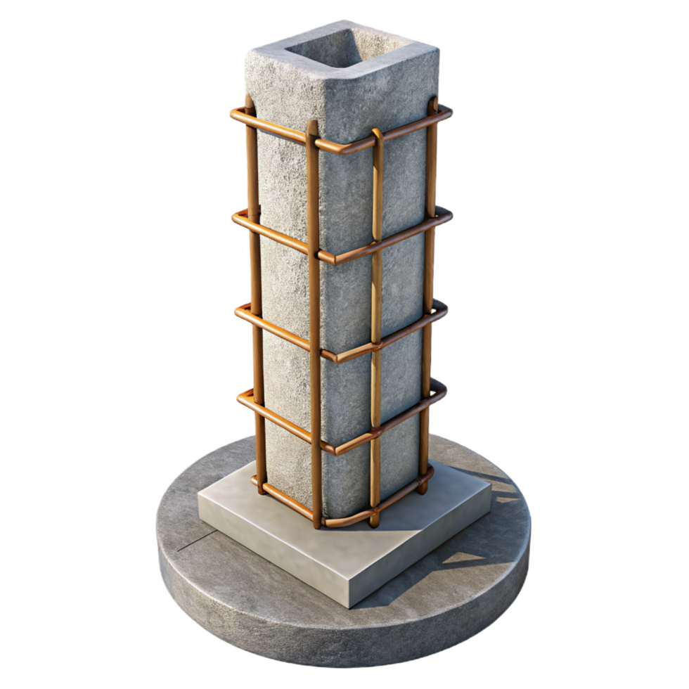 sumptuous ethereal vintage Concrete pillar with rebar exposed NO BACKGROUND with Transparent Background. gallery standard png