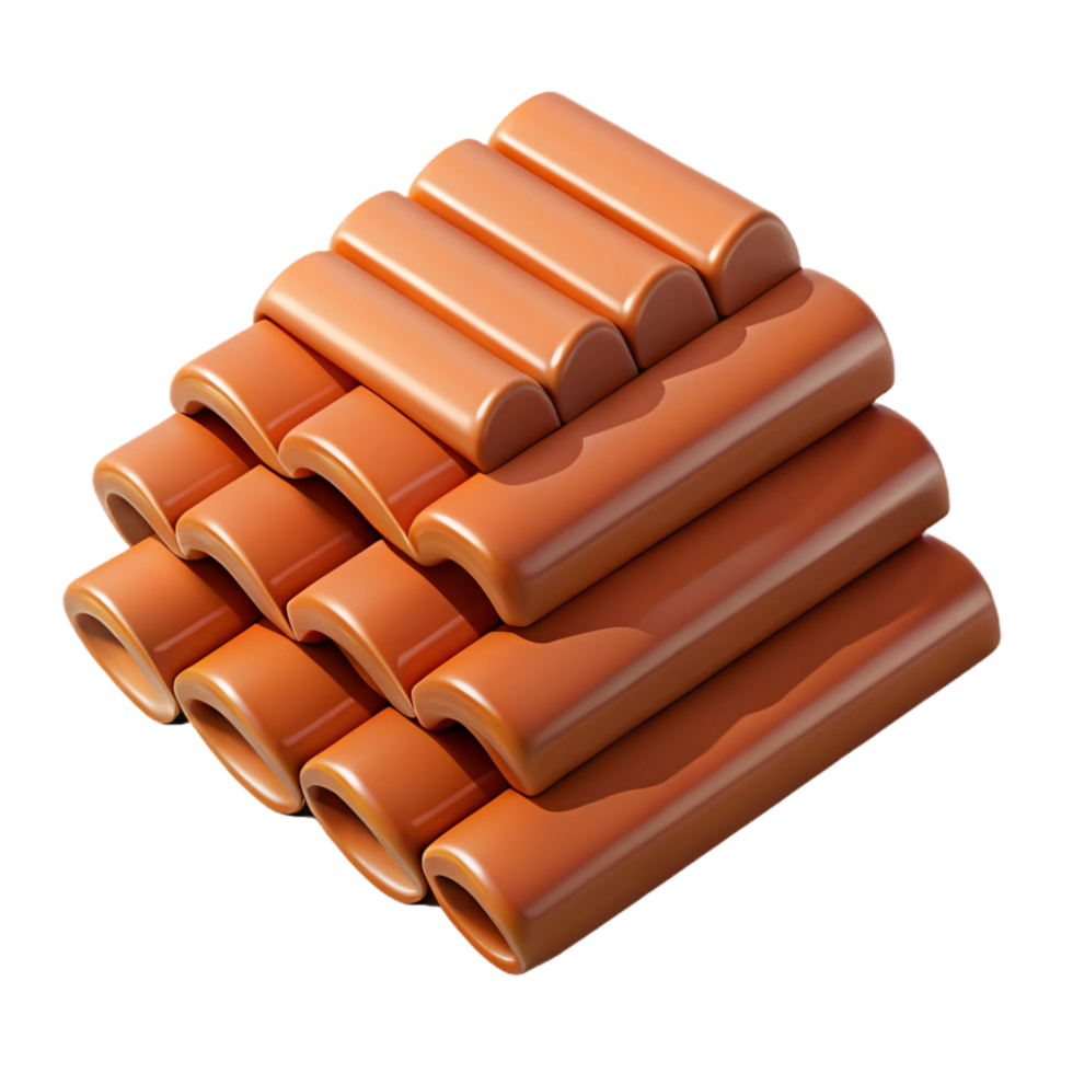 harmonious striking Stack of roof tiles NO BACKGROUND with Transparent Background. museum quality png