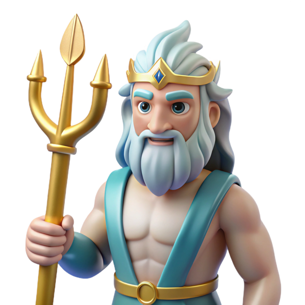 mesmerizing acclaimed Poseidon, God of the Sea, holding trident, NO BACKGROUND with Transparent Background. png