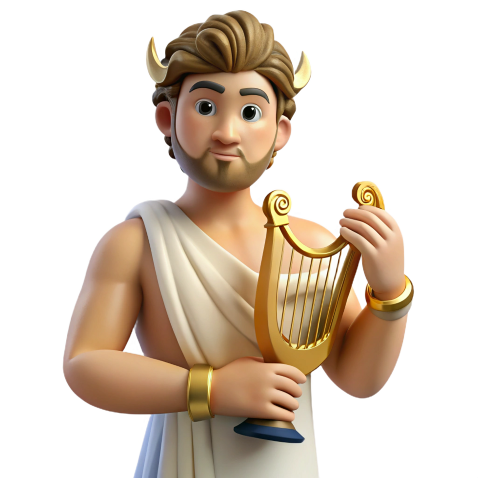 inspired artistic Apollo, God of Music and Poetry, holding lyre, NO BACKGROUND with Transparent Background. authentic png