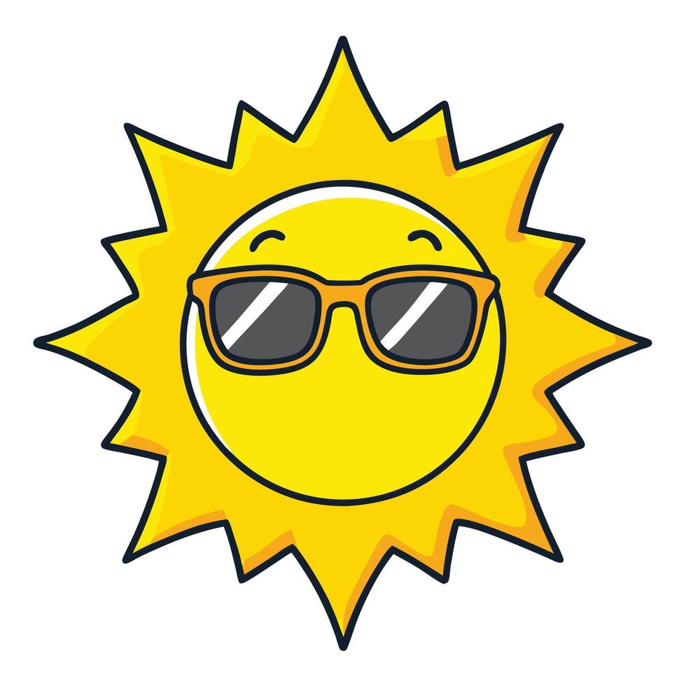 Bright Yellow Sun with Stylish Sunglasses Radiating Beams vector