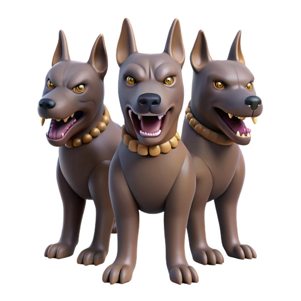ethereal serene Cerberus, three-headed dog, guarding underworld, NO BACKGROUND with Transparent Background. ultra HD png