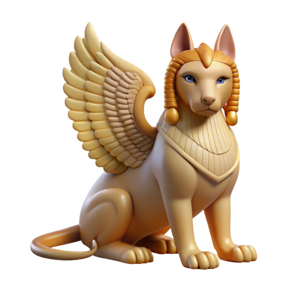 stunning intense retro Sphinx, mythical creature, riddle, NO BACKGROUND with Transparent Background. artisan png