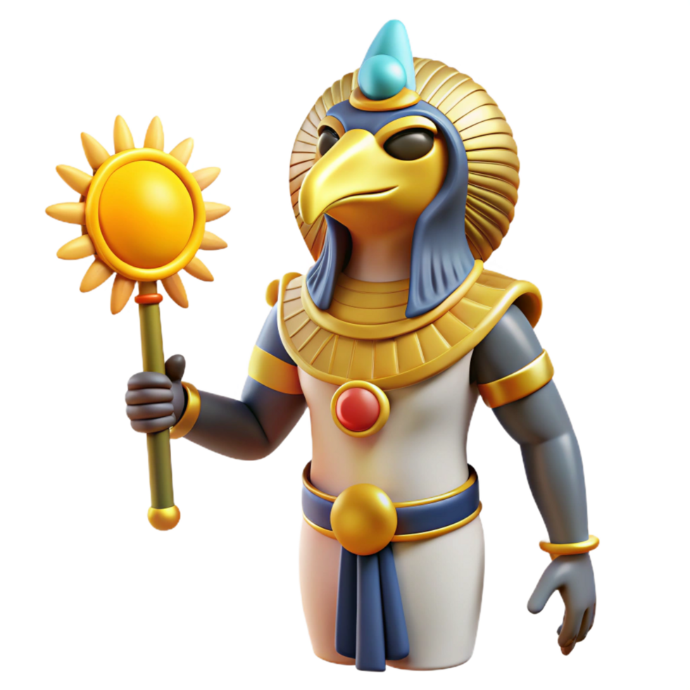 dramatic nostalgic gothic Ra, Egyptian sun god, falcon head, NO BACKGROUND with Transparent Background. refined png