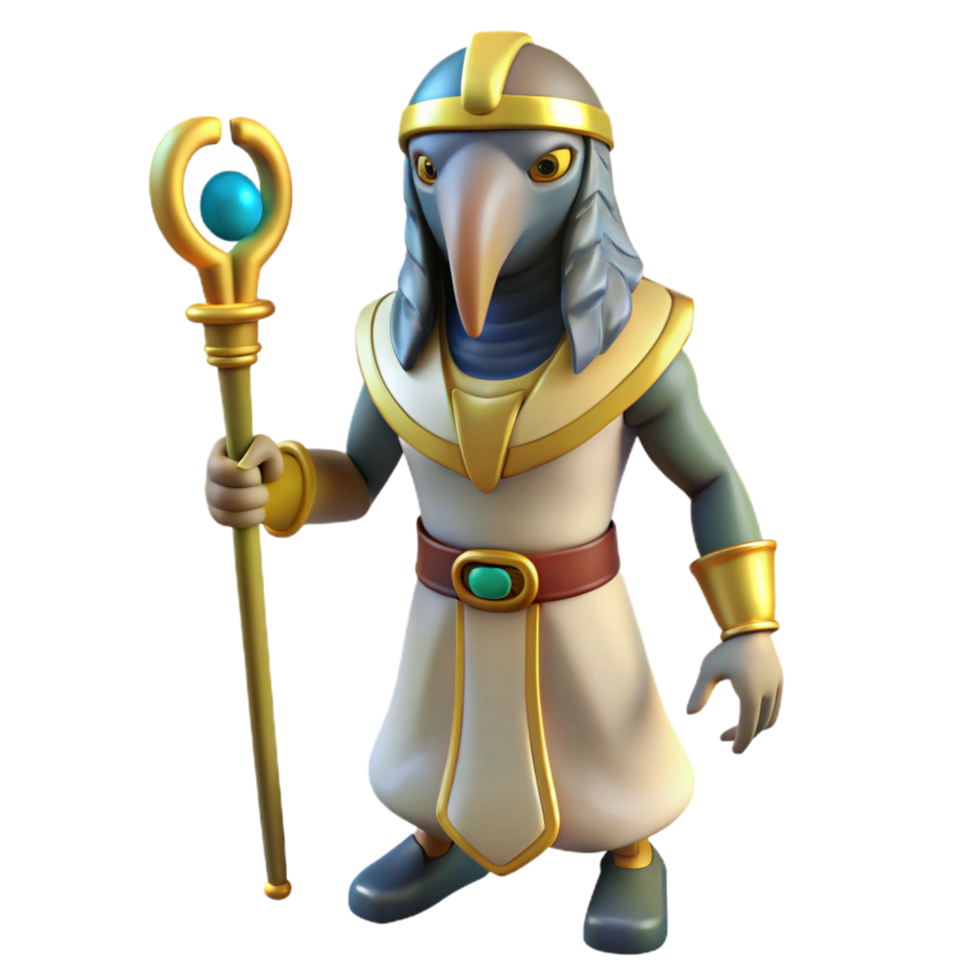 wonderful art deco Thoth, Egyptian god of writing, ibis head, NO BACKGROUND with Transparent Background. sharp png