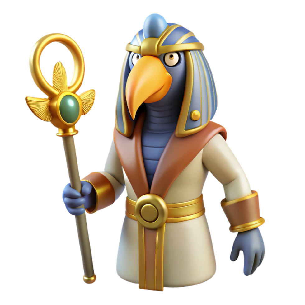 elegant energetic retro Thoth, Egyptian god of writing, ibis head, NO BACKGROUND with Transparent Background. high quality png