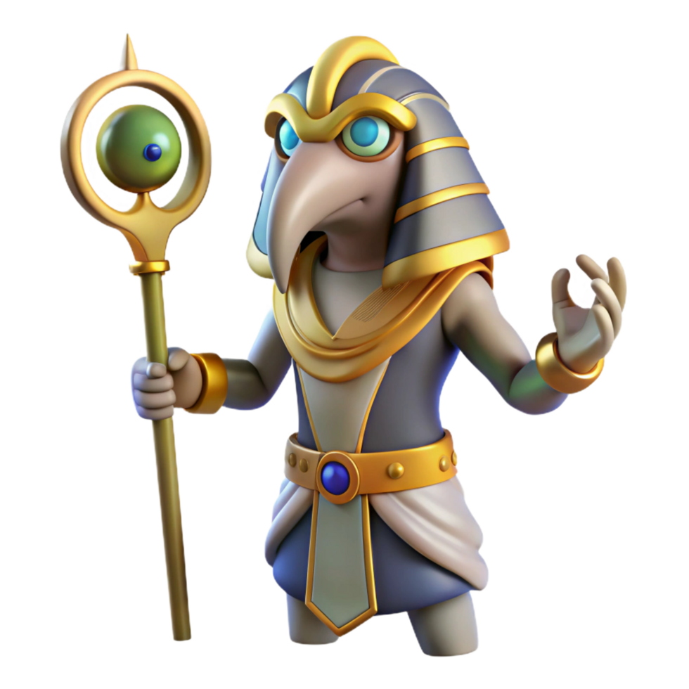 melancholic mesmerizing Thoth, Egyptian god of writing, ibis head, NO BACKGROUND with Transparent Background. original png
