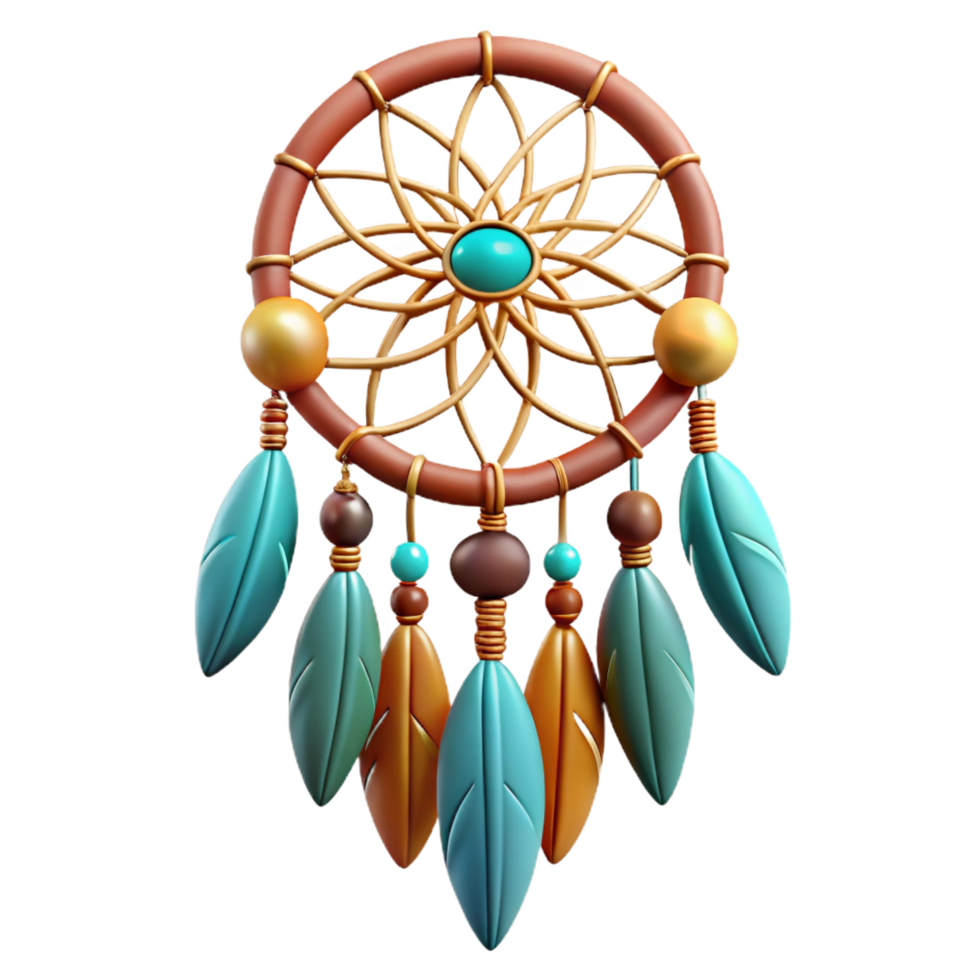 elegant minimalist Dreamcatcher, Native American, feathers, NO BACKGROUND with Transparent Background. premium png