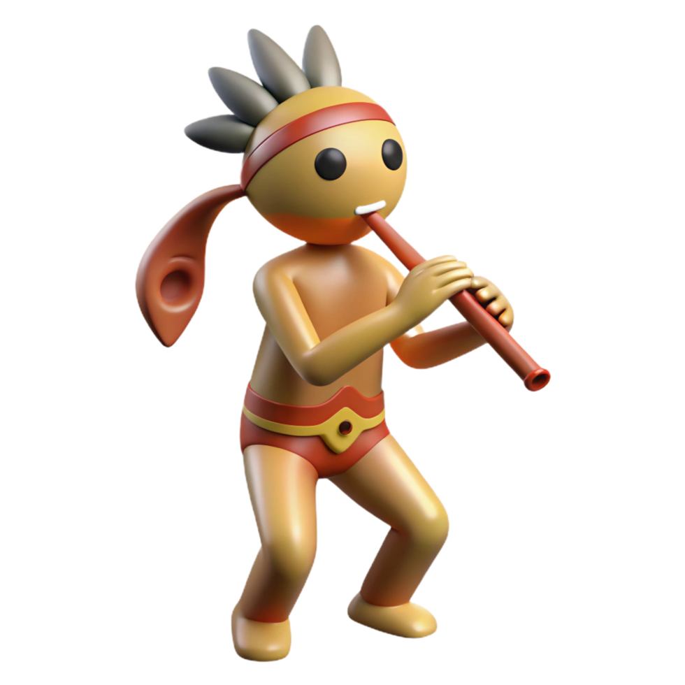 nostalgic gorgeous Kokopelli, Native American flute player, fertility symbol, NO BACKGROUND with Transparent Background. precision png
