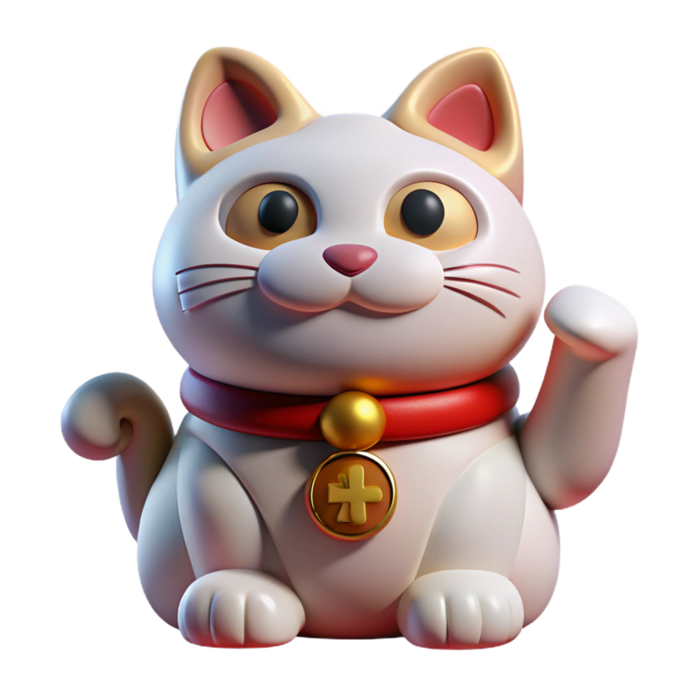 breathtaking distinctive Maneki-neko, Japanese beckoning cat, good luck, NO BACKGROUND with Transparent Background. png