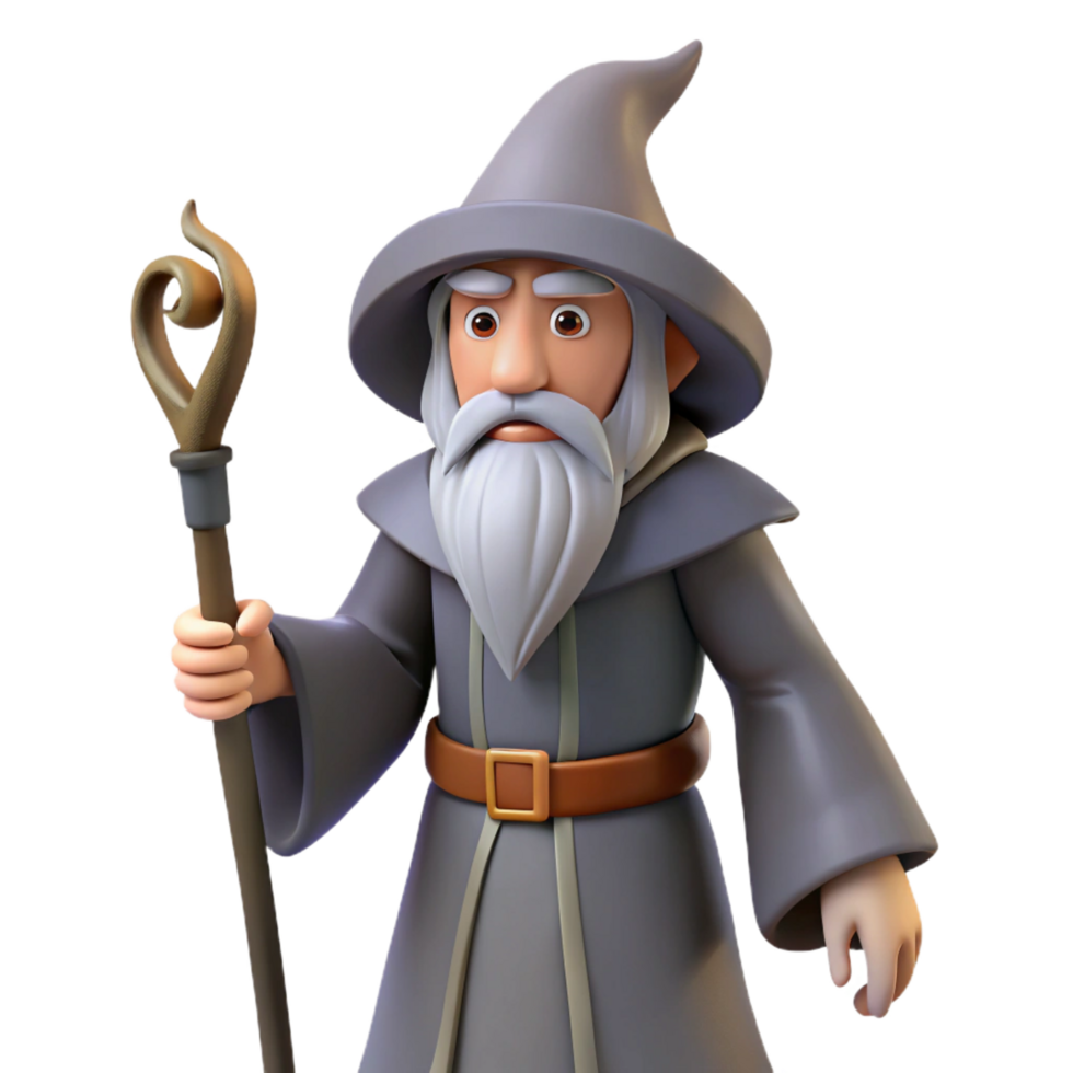 immaculate tranquil urban A wise old wizard with a long white beard and staff. NO BACKGROUND with Transparent Background. 4K png