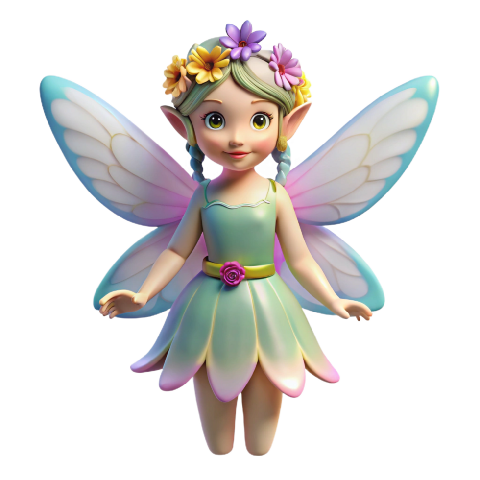 dynamic radiant A delicate fairy with iridescent wings and a flower crown. NO BACKGROUND with Transparent Background. refined png