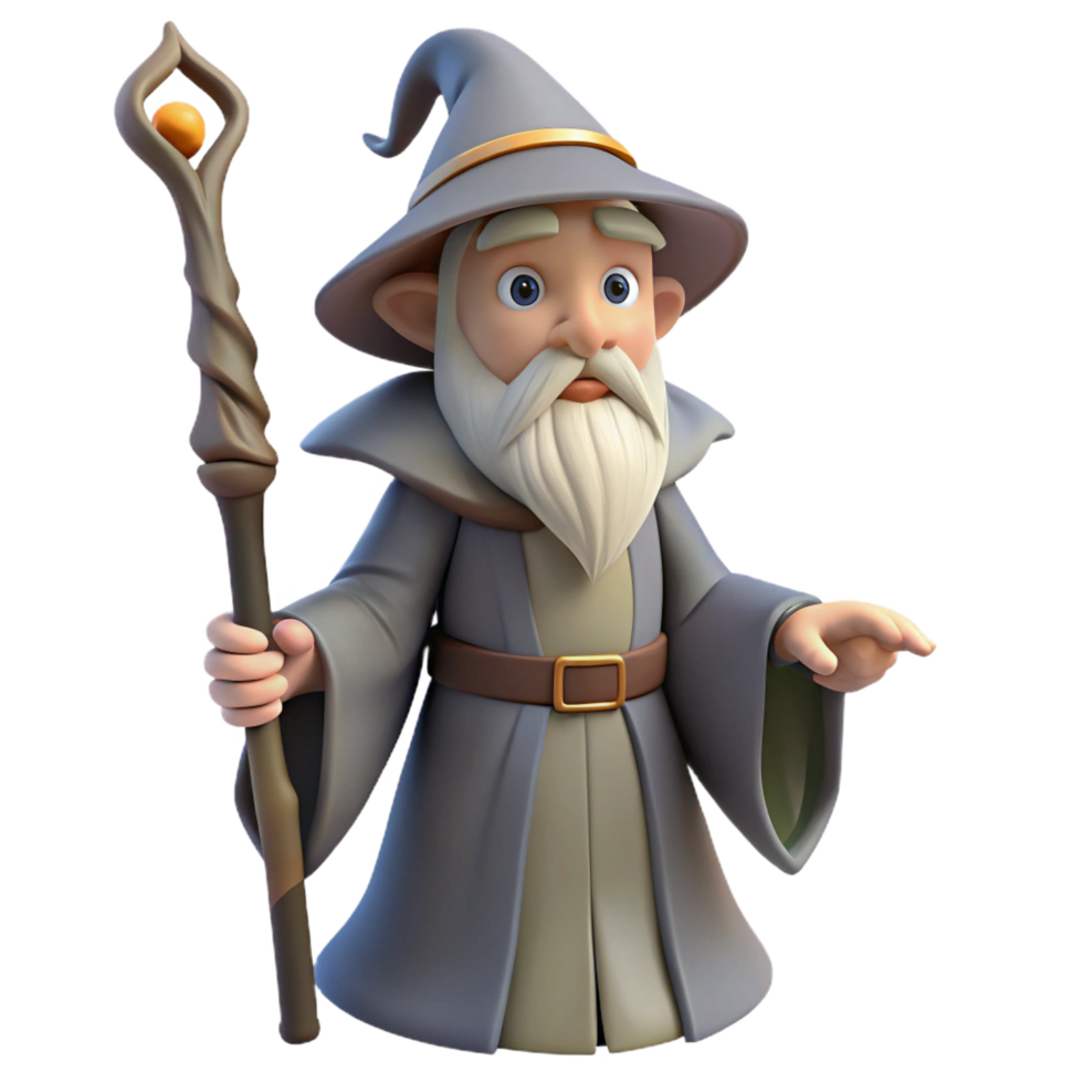 calm elegant A wise old wizard with a long white beard and staff. NO BACKGROUND with Transparent Background. masterfully captured png