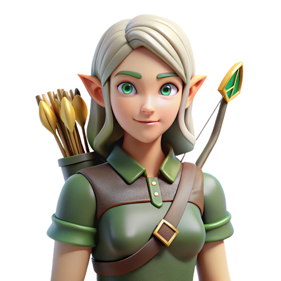 distinctive artistic A beautiful elf archer with a quiver of arrows. NO BACKGROUND with Transparent Background. high quality png