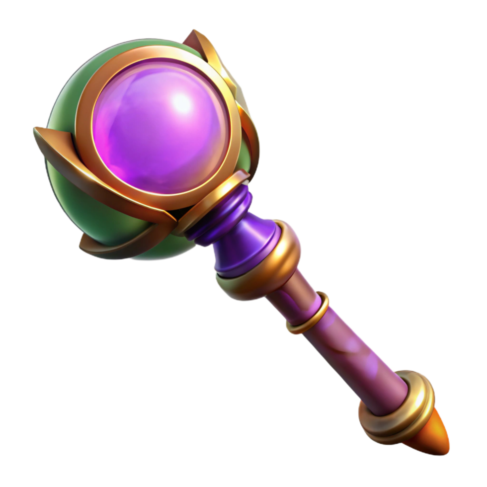 ethereal beautiful A powerful magic staff topped with a glowing orb. NO BACKGROUND with Transparent Background. genuine png