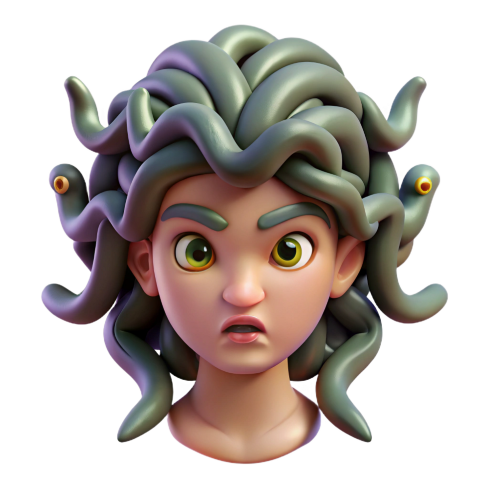 sumptuous bohemian A menacing medusa with snakes for hair and a piercing gaze. NO BACKGROUND with Transparent Background. gallery standard png