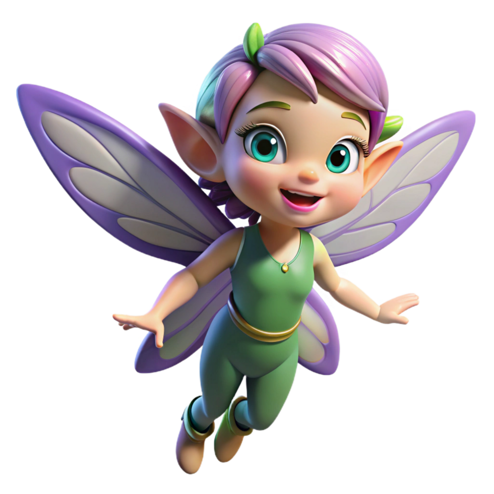 captivating modern A mischievous pixie with shimmering wings and playful expression. NO BACKGROUND with Transparent Background. studio quality png