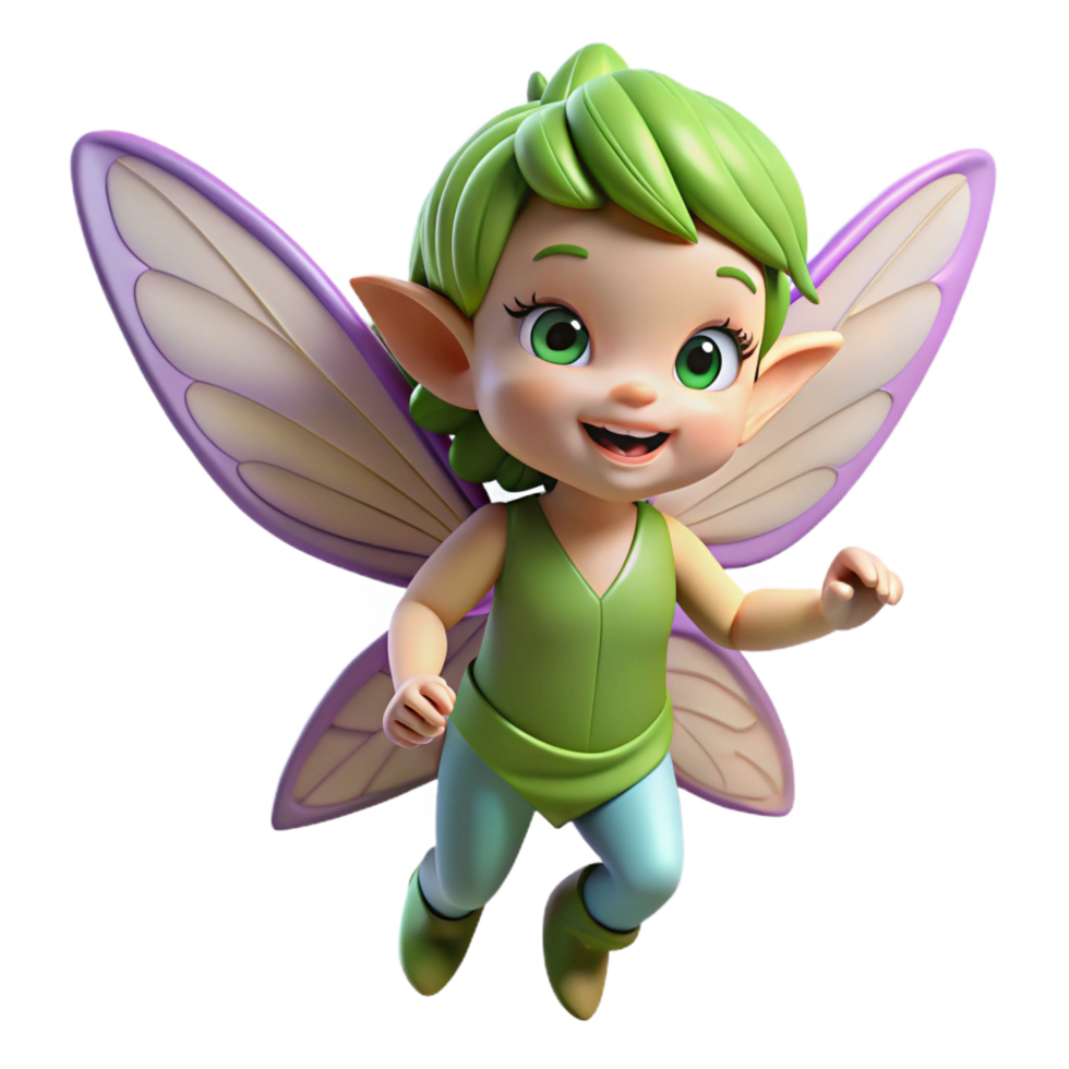 joyful enchanting A mischievous pixie with shimmering wings and playful expression. NO BACKGROUND with Transparent Background. top-tier png