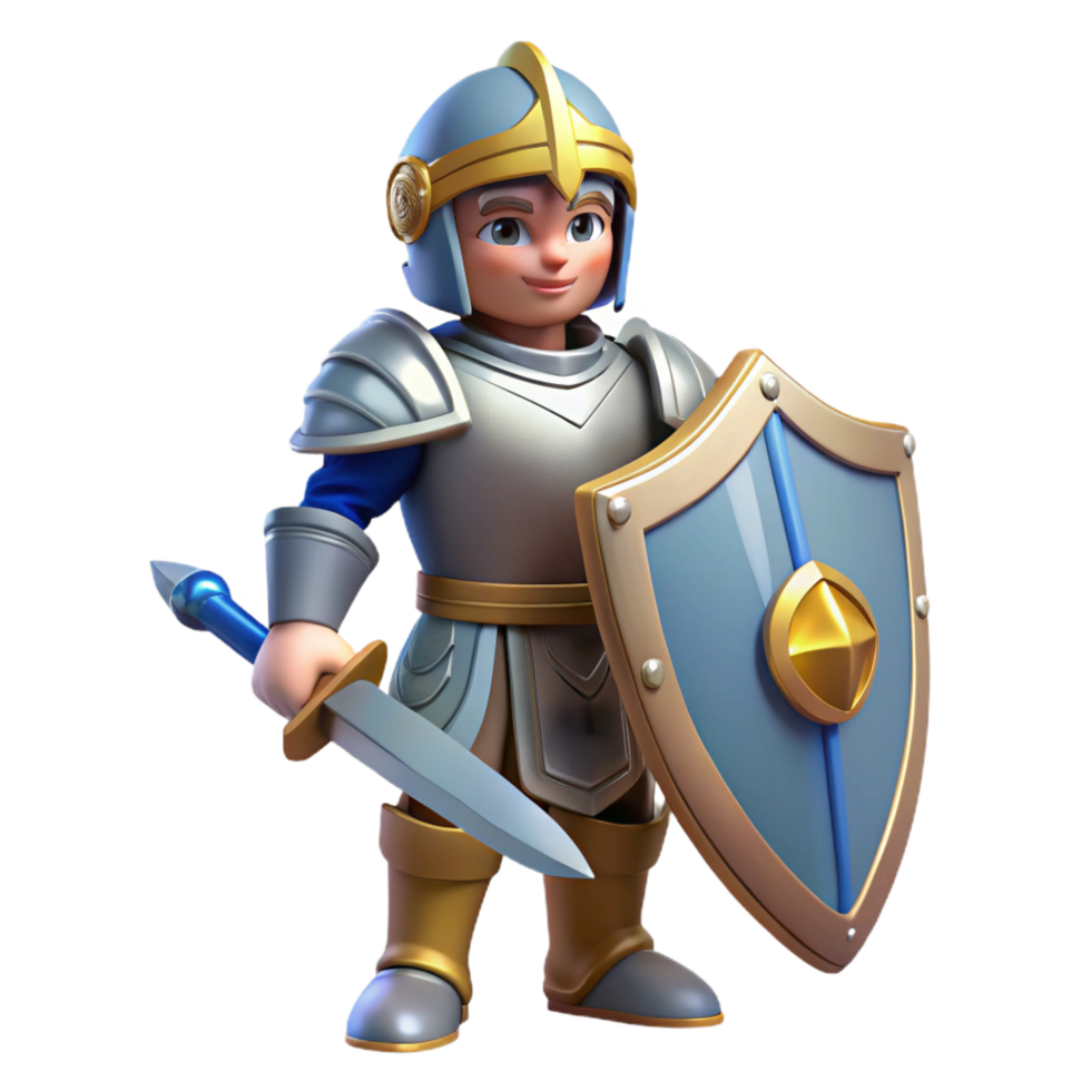 pristine standout A brave knight in shining armor with a sword and shield. NO BACKGROUND with Transparent Background. png