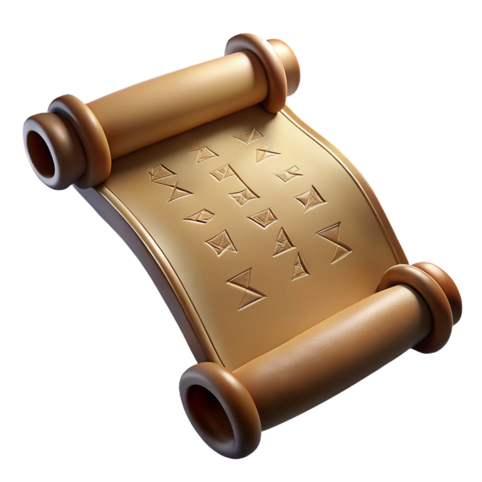 captivating joyful tropical A single, ancient scroll with cryptic writing. NO BACKGROUND with Transparent Background. impeccable png