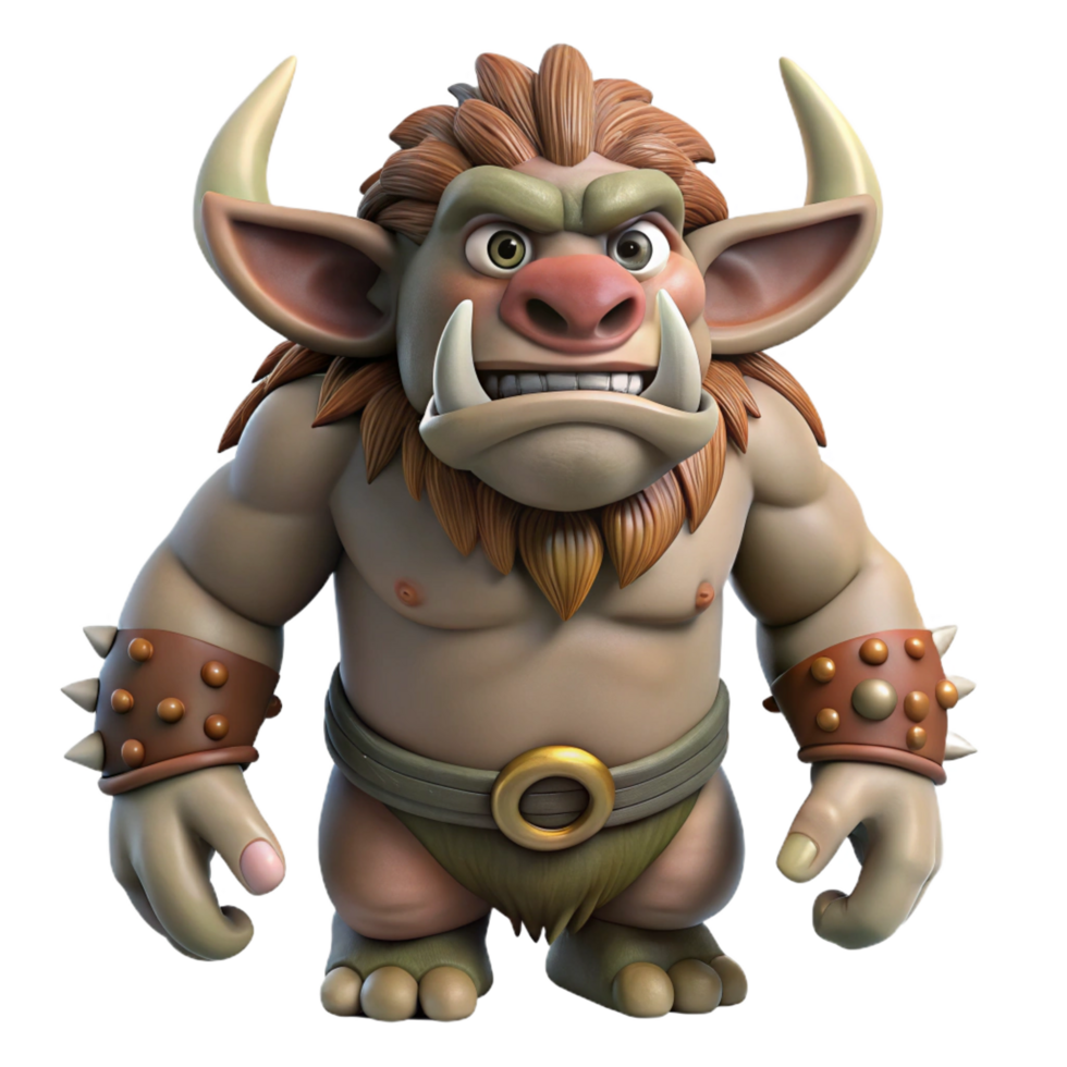 picturesque contemporary A fearsome troll with large tusks and a thick hide. NO BACKGROUND with Transparent Background. high quality png