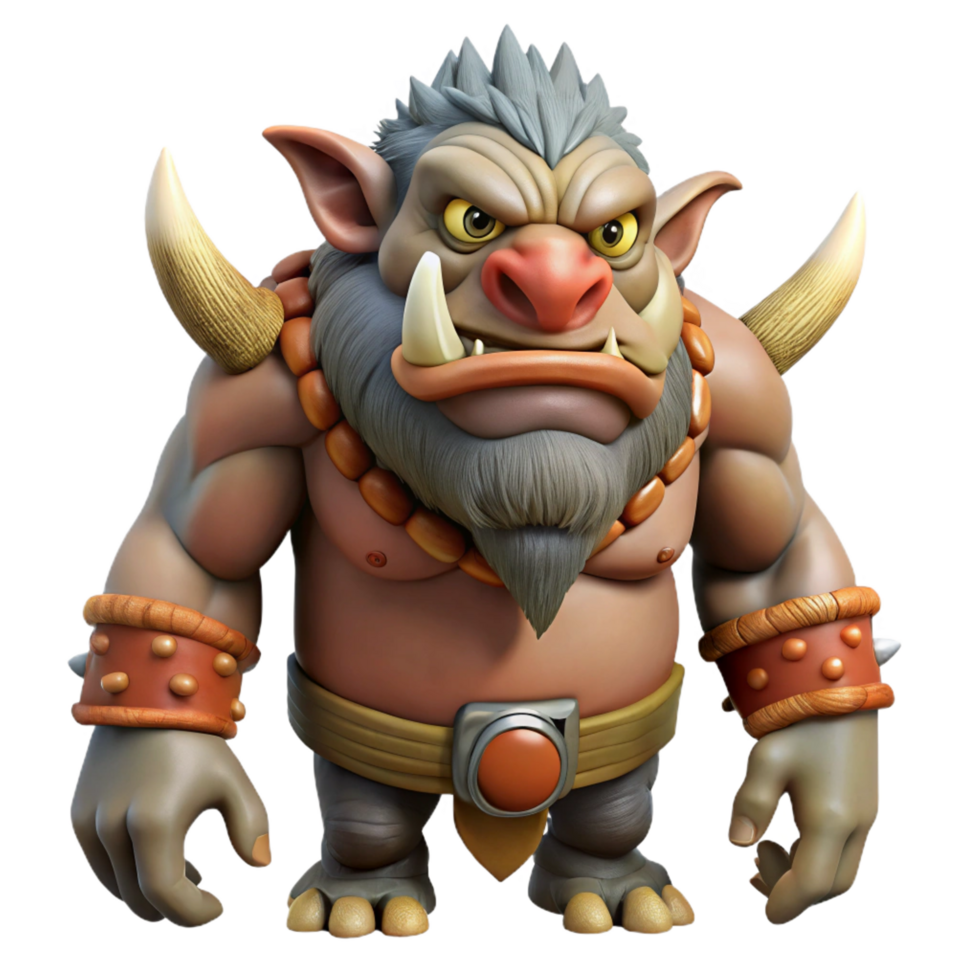 fascinating dynamic artistic A fearsome troll with large tusks and a thick hide. NO BACKGROUND with Transparent Background. masterfully captured png