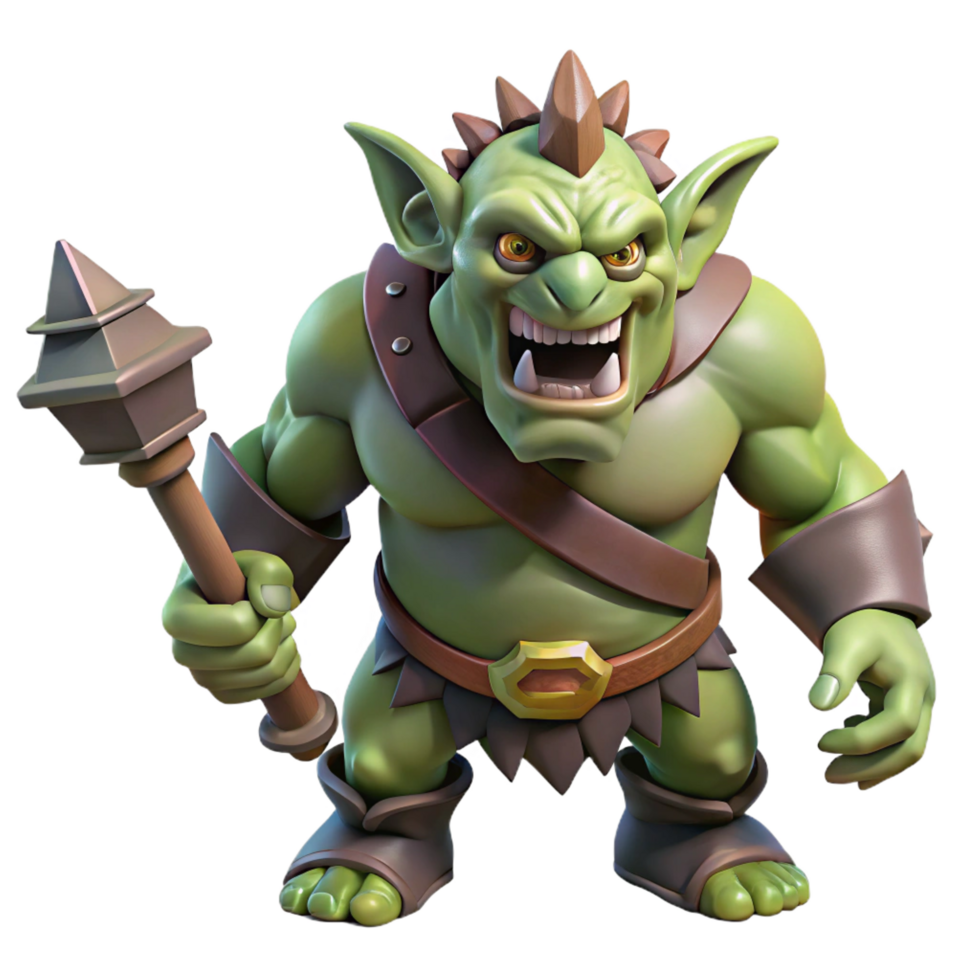 bold dazzling A fierce ogre with a large club and a menacing growl. NO BACKGROUND with Transparent Background. artisan png