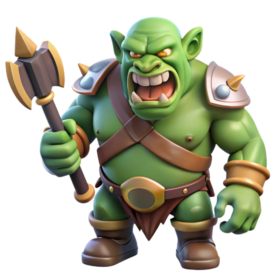 dreamy stunning A fierce ogre with a large club and a menacing growl. NO BACKGROUND with Transparent Background. fine detail png