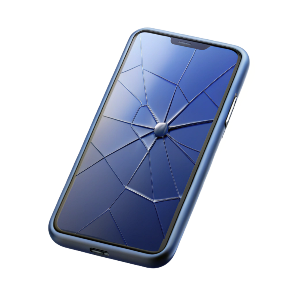 signature art deco A single, modern smartphone with a cracked screen. NO BACKGROUND with Transparent Background. impeccable png