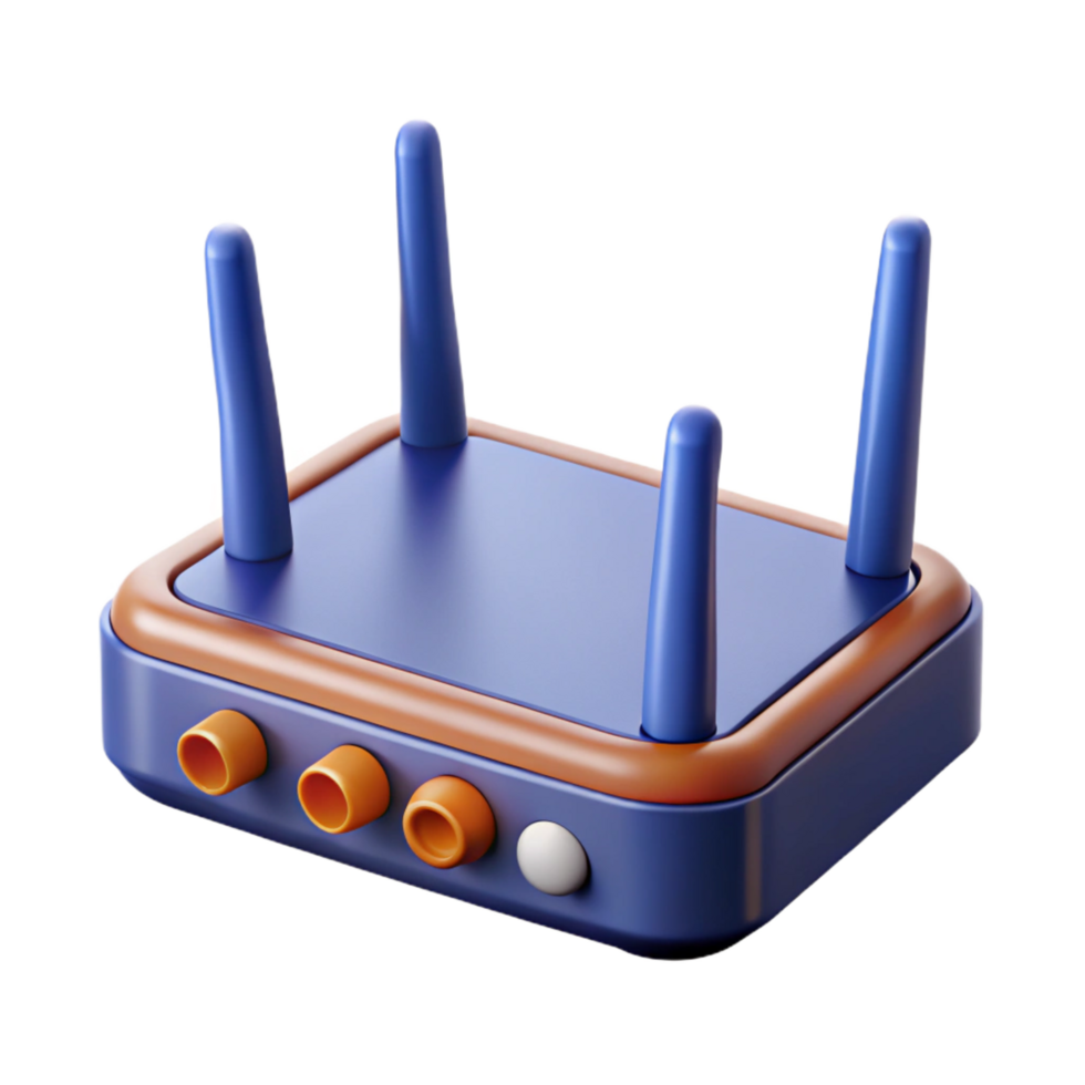 striking distinctive A router, with antennas extended. NO BACKGROUND with Transparent Background. png