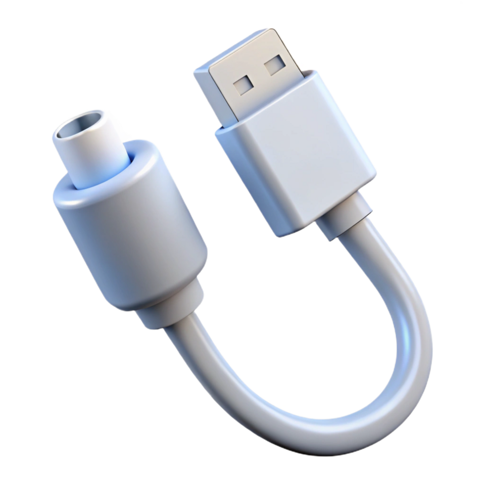 quintessential mid-century A USB cable, white. NO BACKGROUND with Transparent Background. gallery standard png