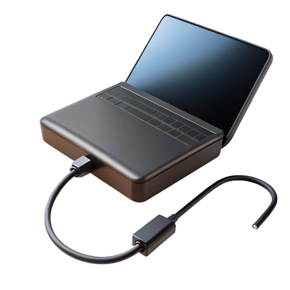 notable minimalist A laptop charger, black. NO BACKGROUND with Transparent Background. handcrafted png