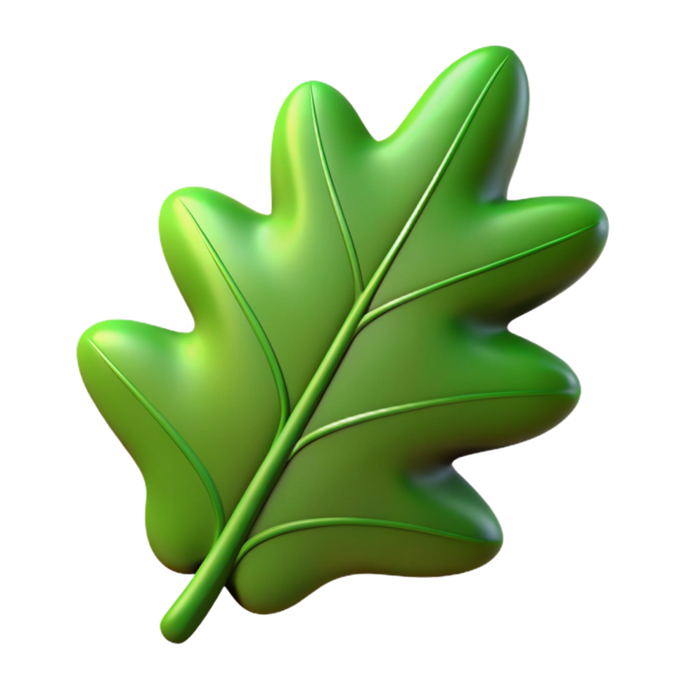 memorable retro Single green leaf, oak NO BACKGROUND with Transparent Background. 4K png