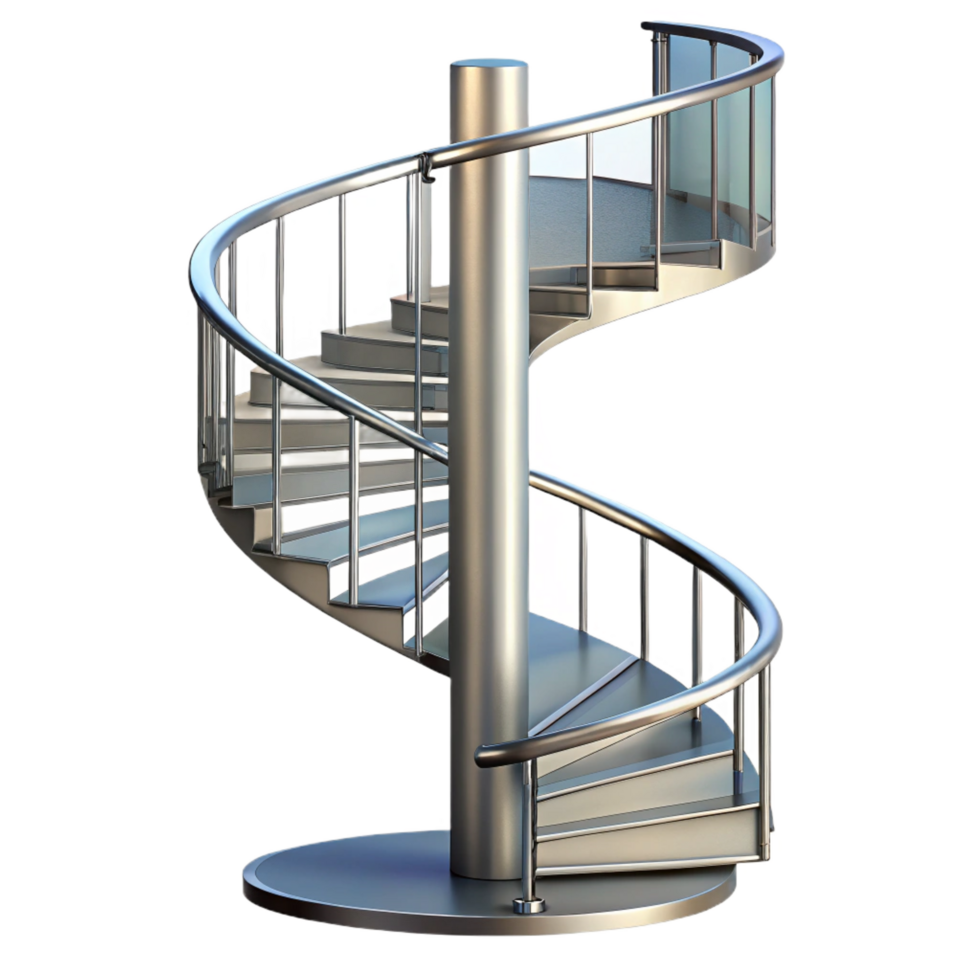 glorious impressionist Spiral staircase, metal railing, NO BACKGROUND with Transparent Background. fine detail png