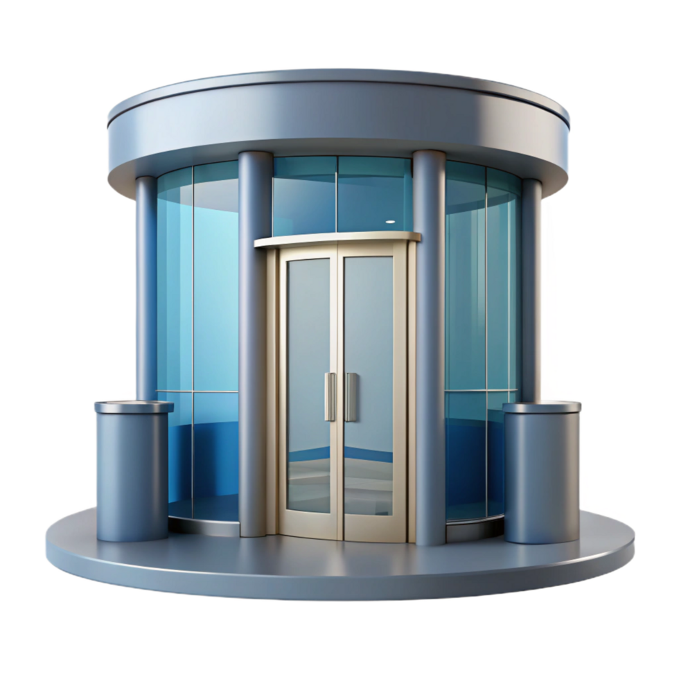 intense radiant Office building entrance, revolving door, NO BACKGROUND with Transparent Background. gallery standard png