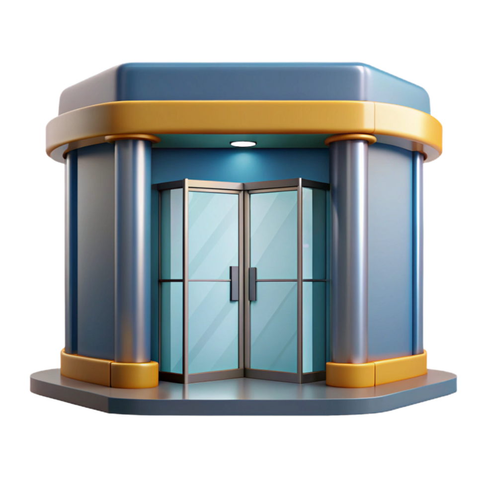 calm stunning Shopping mall entrance, glass doors, NO BACKGROUND with Transparent Background. gallery standard png