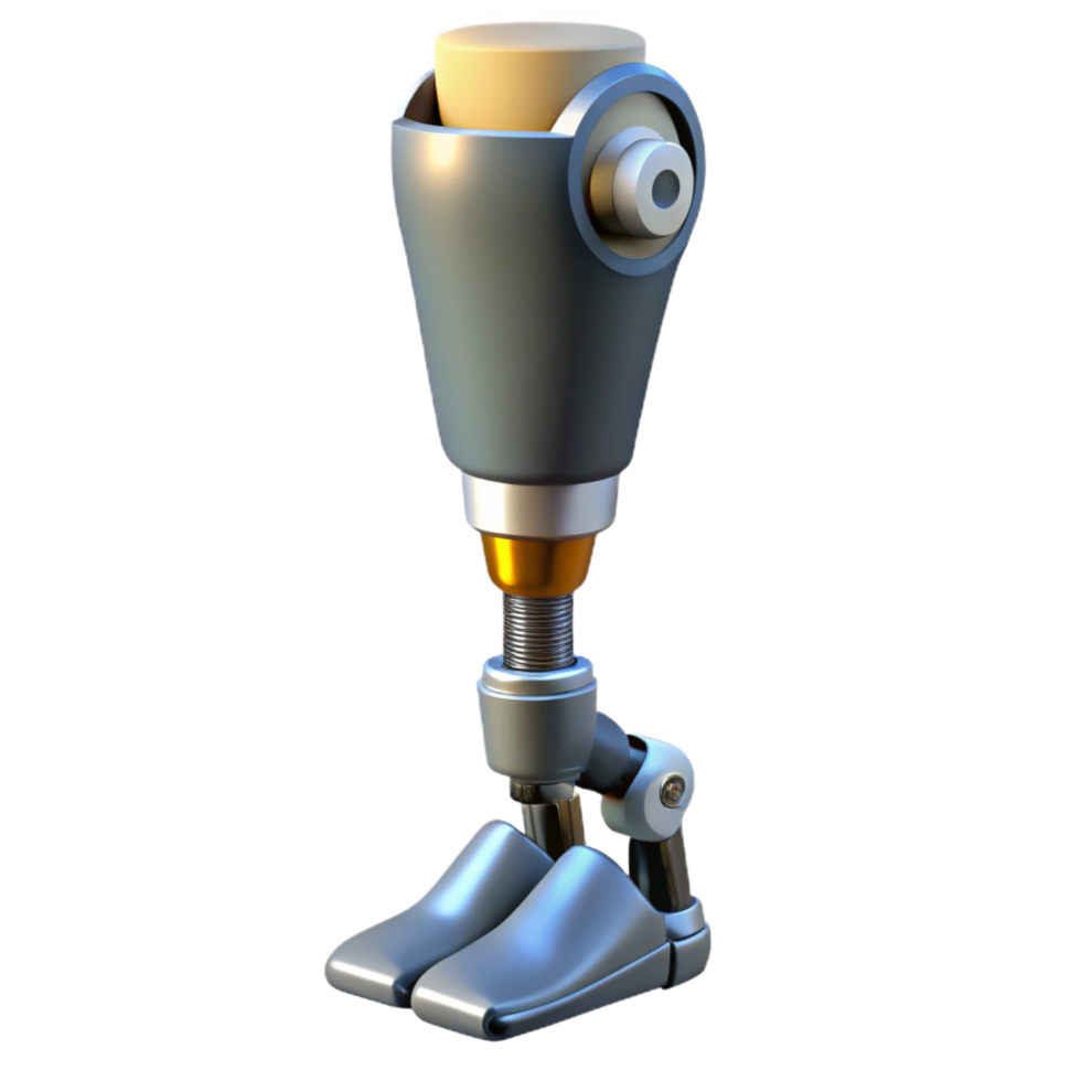 dreamy dazzling Cybernetic prosthetic leg with hydraulic pistons NO BACKGROUND with Transparent Background. crisp png