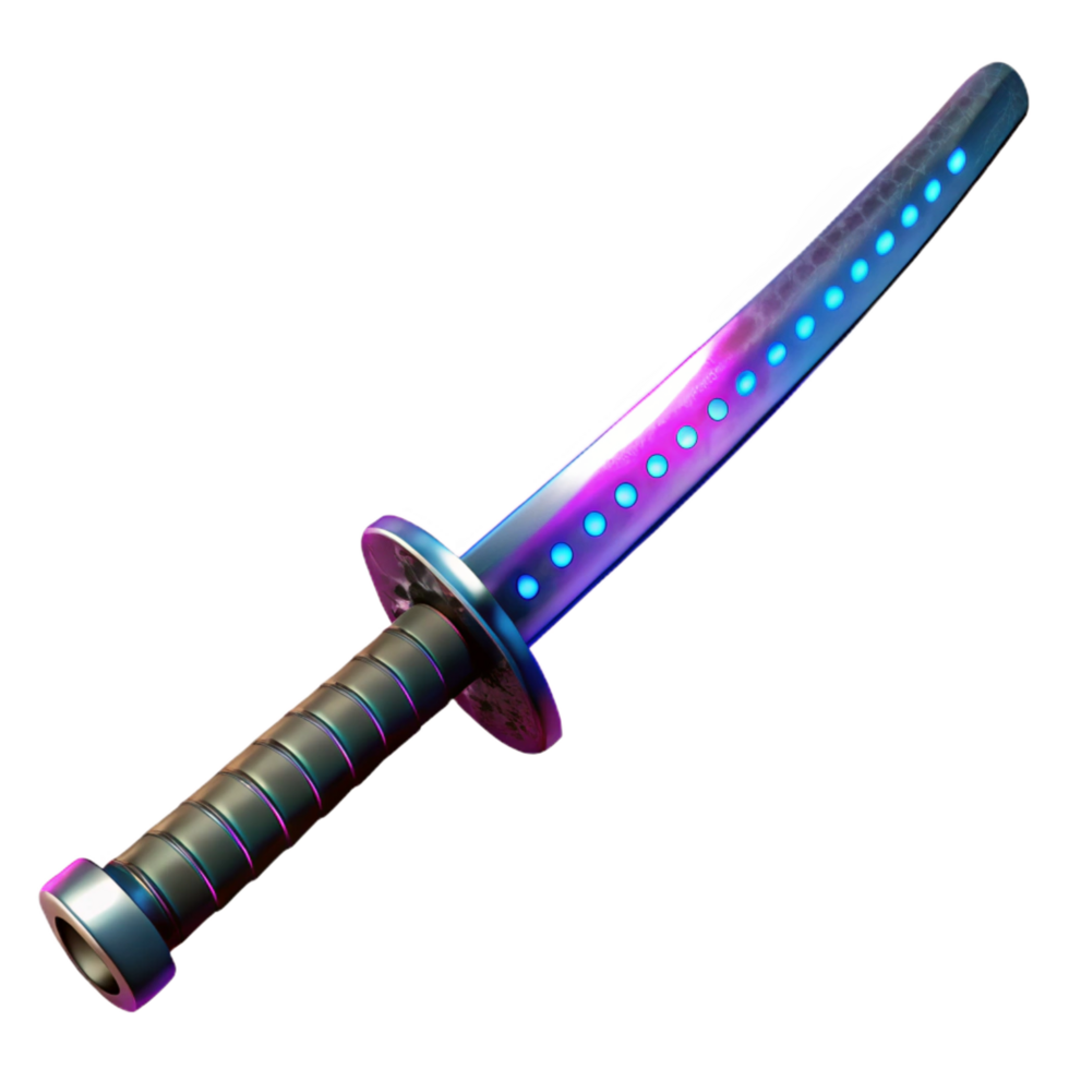 dreamy captivating Cyberpunk katana with glowing blade NO BACKGROUND with Transparent Background. 8K png