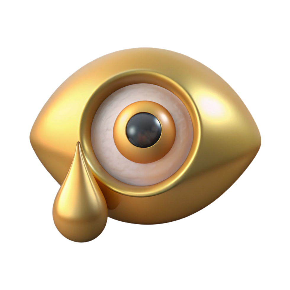 alluring classic A human eye crying a single tear of liquid gold. NO BACKGROUND with Transparent Background. premium png