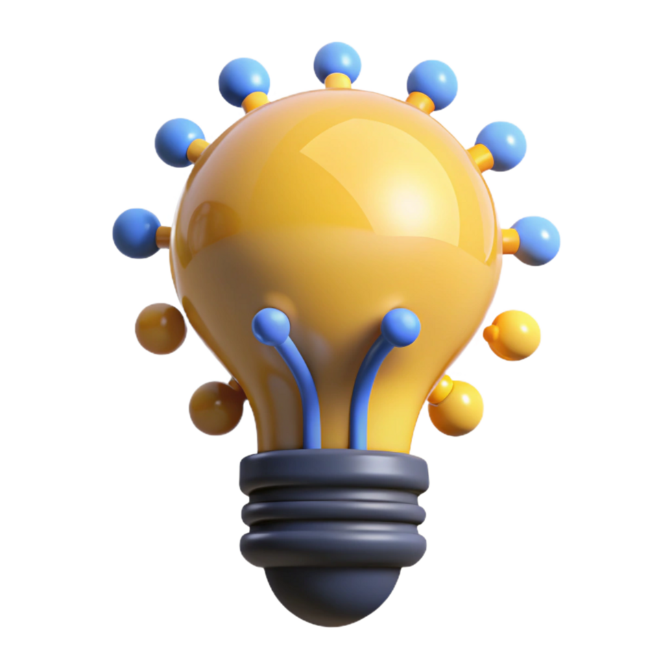 quintessential futuristic A single, stylized light bulb filled with ideas. NO BACKGROUND with Transparent Background. gallery standard png