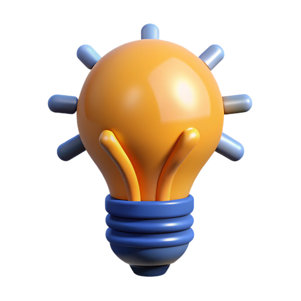 bold exquisite A single, stylized light bulb filled with ideas. NO BACKGROUND with Transparent Background. crisp png