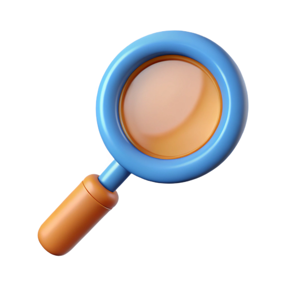 whimsical elegant A single, stylized magnifying glass. NO BACKGROUND with Transparent Background. high resolution png