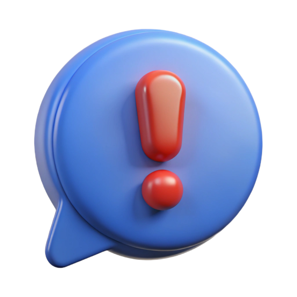 striking intense elegant A stylized speech bubble with an exclamation mark. NO BACKGROUND with Transparent Background. 4K png
