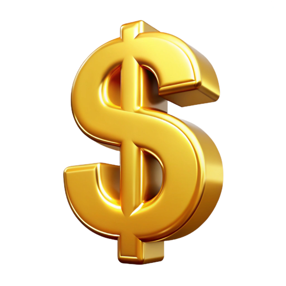 unparalleled minimalist A stylized dollar sign made of gold. NO BACKGROUND with Transparent Background. crisp png