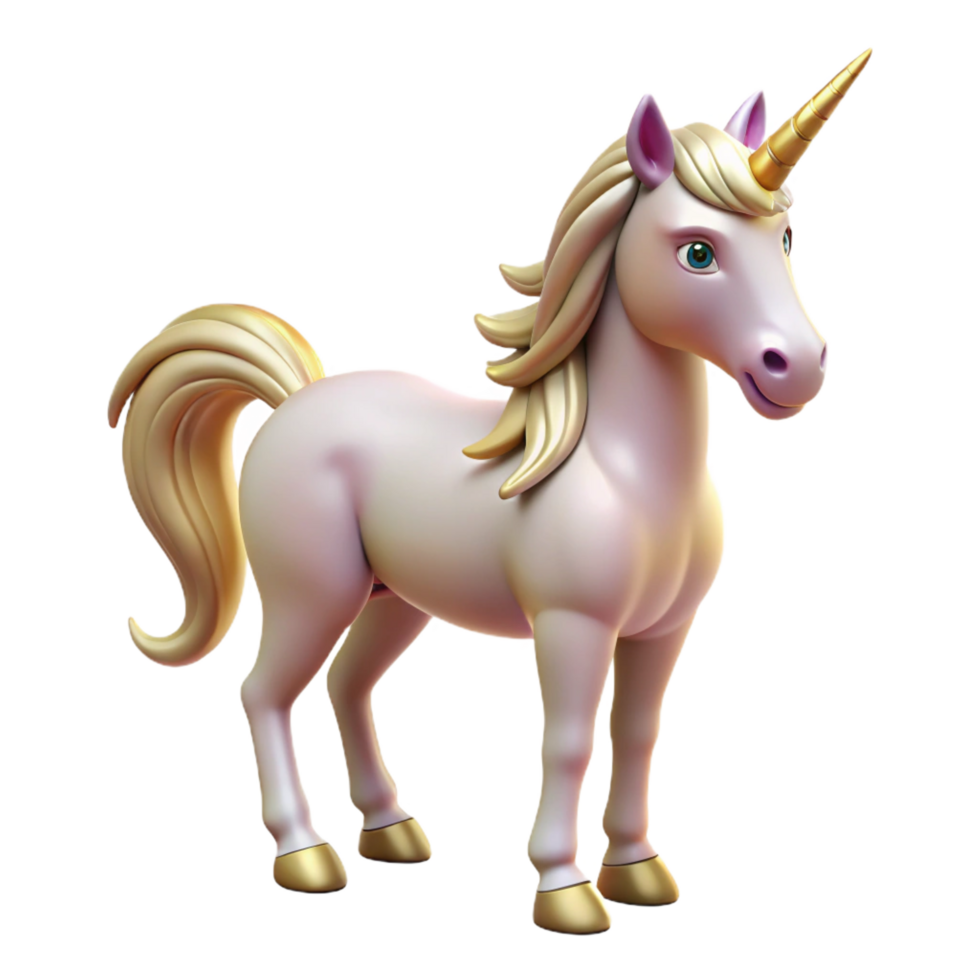 acclaimed surreal A mythical unicorn, with a golden horn, NO BACKGROUND with Transparent Background. 4K png